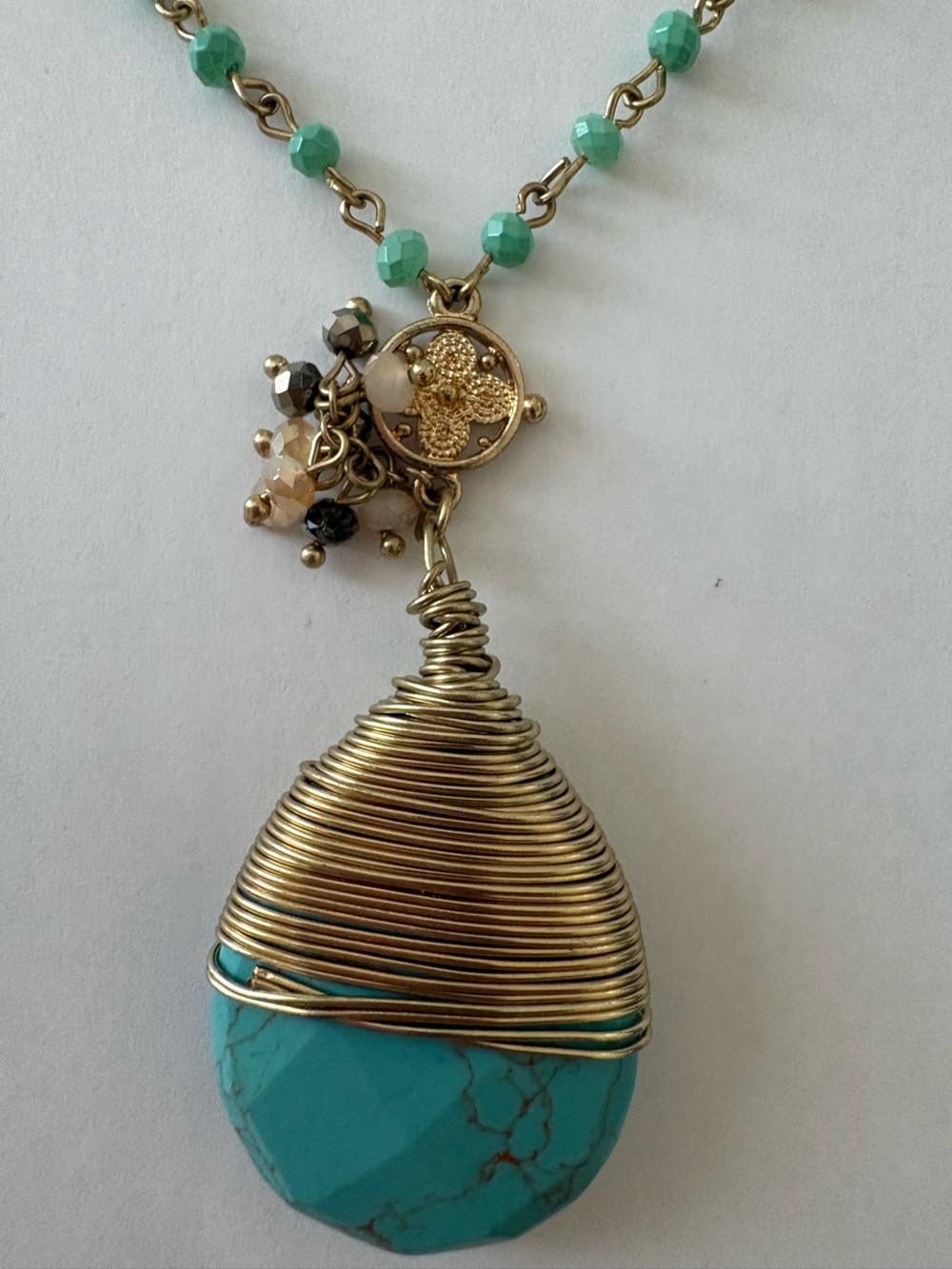 Gold-Tone Wire Wrapped Pendant Necklace with Turquoise Accent